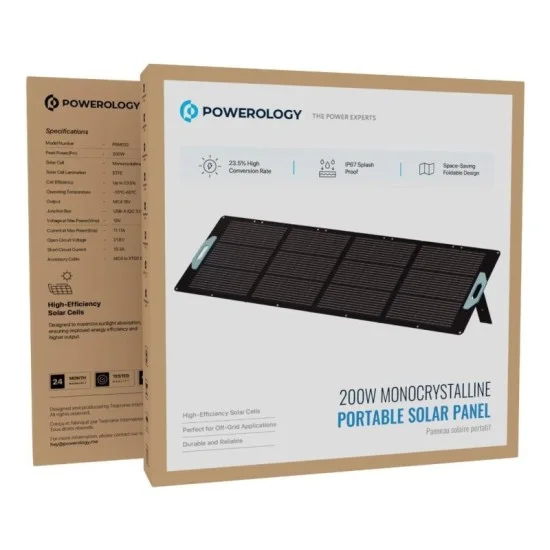 Powerology 200W Monocrystalline Portable Solar Panel - Black